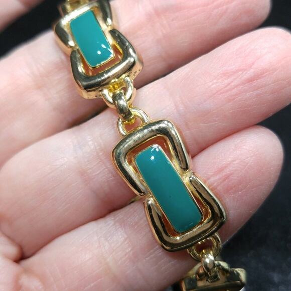 Talbot's Teal Green Enamel Gold Tone Link Bracelet, New With Tags, 7 1/4 Inches - Picture 3 of 8